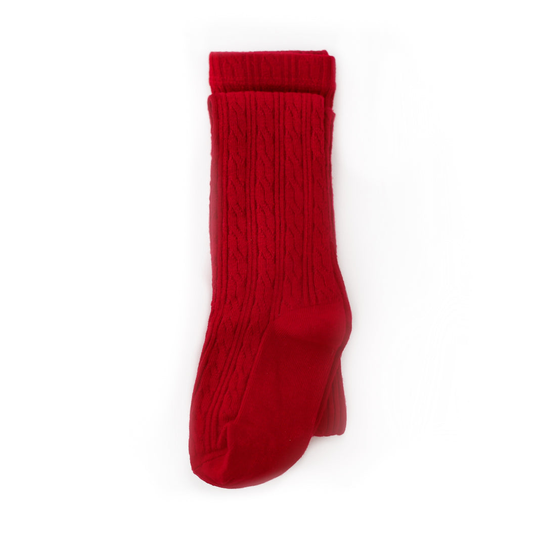 Cable Knit Tights- True Red